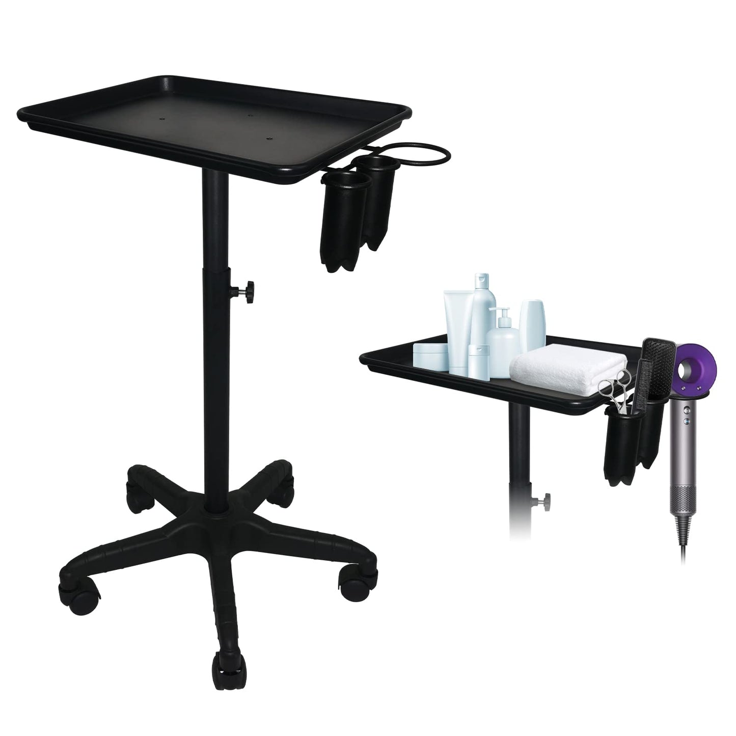 Leibou Beauty Aluminum Salon Tray Cart, Professional Adjustable Salon Instrument Trolley Stand With 5 Rolling Casters Accessory
