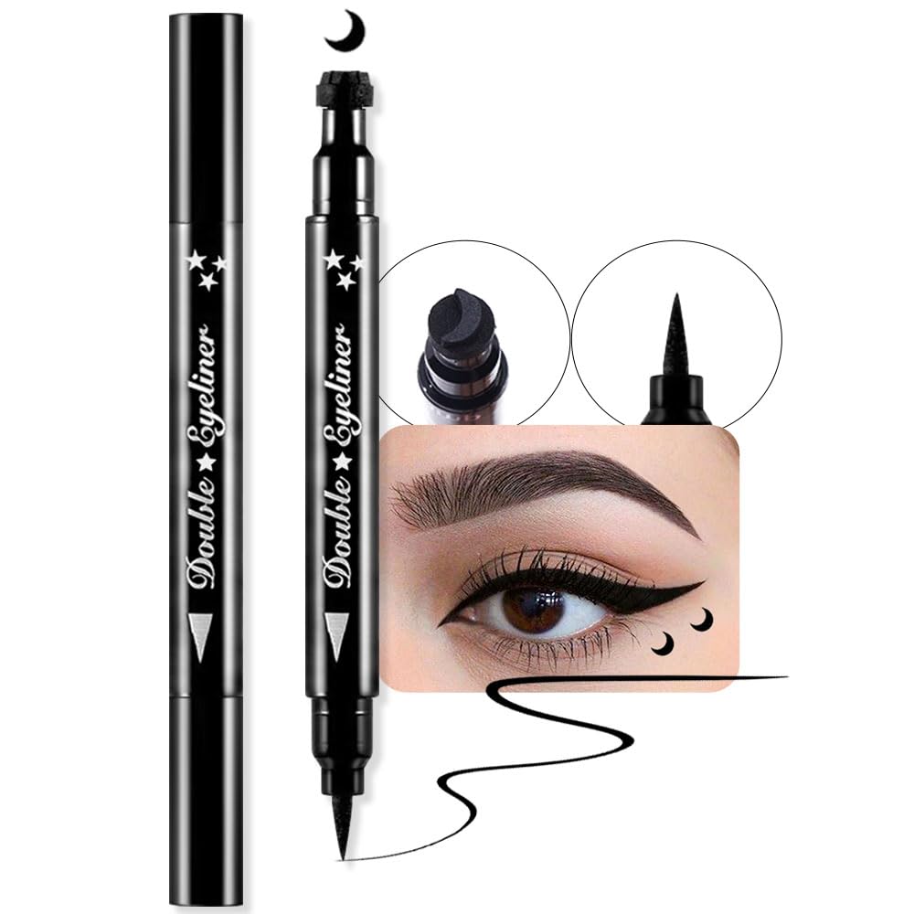 Evpct Black Voilet Blue Pink Red Green Star Flowers Hearts Moon Face Makeup Stamps Eyeliner Stamps Shapes Makeup (02# Black Moon
