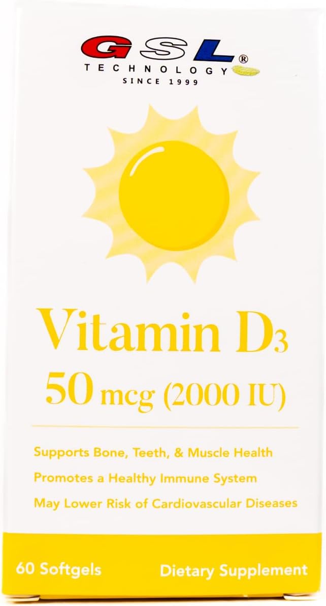 | Vitamin D3 | 50 mcg (2000 IU) Per Softgel | Dietary Supplement for Bone Health | Made in USA | 2 Pack of 60 Count (120 Softgels Total)