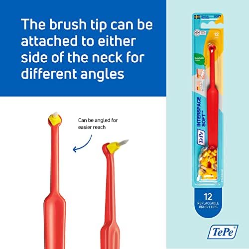 TePe Interspace Angled Soft Toothbrush for Braces with Single-End Tuft and Removable Head, 12 Pack
