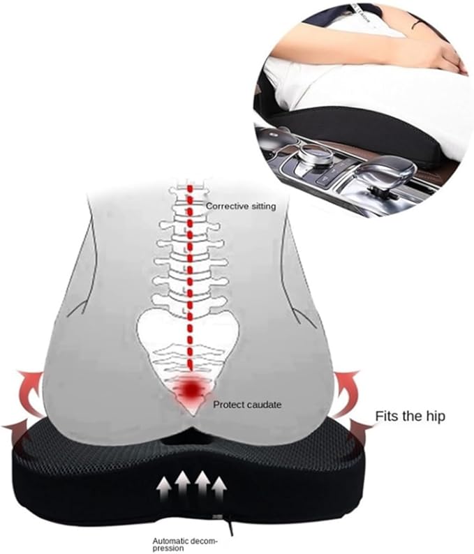 Heightening Wedge Car Seat Cushion Pad for Driving with Comfort Memory Foam, Curved Design Closely Adheres to The Lumbar Spine and Buttocks, Relieving Fatigue Broader Vision (Cushion Set,Dark Gery)