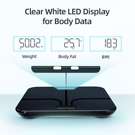 Fitdays Smart Body Fat Scale | Advanced 8-Electrode Technology for BMI/20+ Body Metrics | Full-Color LED & High Precision | Bathroom Weight Scale for Fitness/Weight Loss |(FI2211WB-BLACK)
