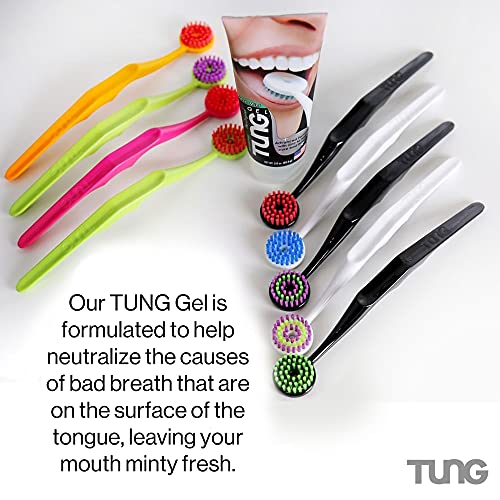 Tung Tongue Brush & Gel Kit | Tongue Cleaner for Adults | Tongue Scraper to Fight Bad Breath and Halitosis | Mouth Odor Eliminator | Fresh Mint | Made in America (Set of 2)