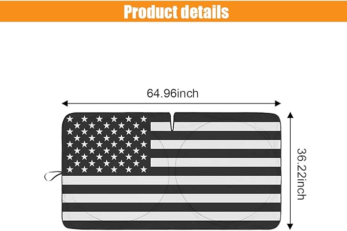 American Flag Car Windshield Sun Shade, Foldable Car Front Window Sunshade for Car SUV Truck, Auto Interior Sun Protection Cover, Blocks UV Rays & Keeps Your Vehicle Cool (USA B&W Flag, X-Large)