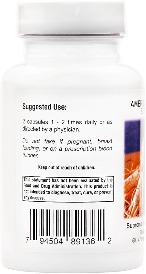Supreme Nutrition American Ginseng Supreme, 60 Pure American Ginseng Root Vegetarian Capsules (60 Count (Pack of 2))