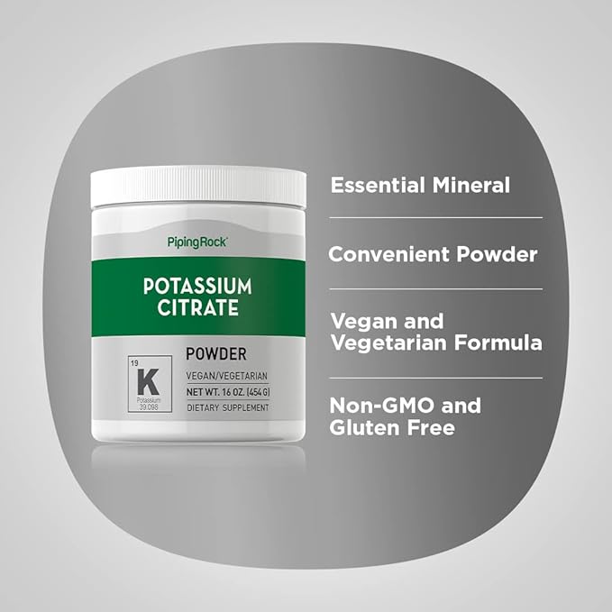 Piping Rock Potassium Citrate Powder Supplement | 1 lb | Unflavored | Vegetarian, Vegan, Non-GMO, Gluten Free