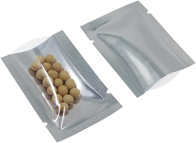 Silver Aluminum Foil Pouch Heat Seal Front Window Plastic Mini Open Top Flat Vacuum Packaging Mylar Bag Food Small Sample Mylar Storage with Tear Notch (1000, 1.9x2.7 inch)