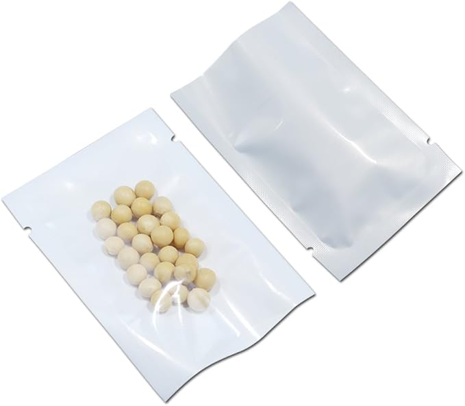 PABCK 1000 Pack 3.5x5.1 inch (Usable Size 3.1x4.7 inch) White Front Clear Open Top 2.8mil Plastic Vacuum Pouch Heat Sealable Bags for Food Storage Packets Mini Sample with Tear Notches