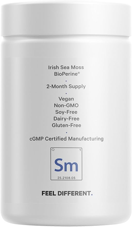 Codeage Raw Wildcrafted Irish Sea Moss Supplement, Spirulina Algae, Bladderwrack Seaweed, Burdock Root, Black Pepper, Vegan, Non-GMO, 120 Capsules