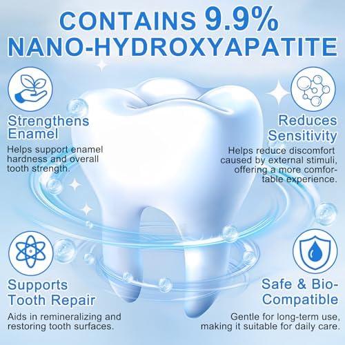 9.9% Nano Hydroxyapatite Toothpaste 2Pcs - Gum Care Strengthen, Repairs Teeth and Reduces Sensitivity, Provides Long-Lasting Freshness, Prevent Cavities, Naturally Whiter Teeth, Fluoride-Free