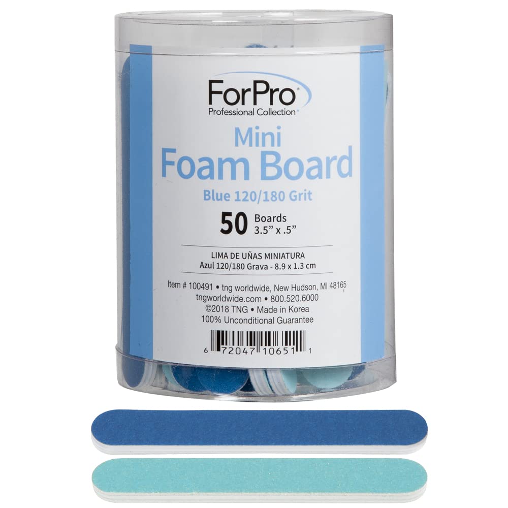 Forpro Mini Foam Board, Blue, 120/180 Grit, Double-Sided Manicure Nail File, 3.5    L X .5    W, 50-Count