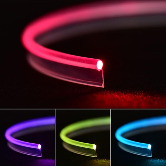 Super Bright MMA Plastic Optic Fiber Side Glow Unibody Band Edge Cable Car LED Illumination Optic Fiber Band Car Interior Atmosphere Lights (16.4ft)