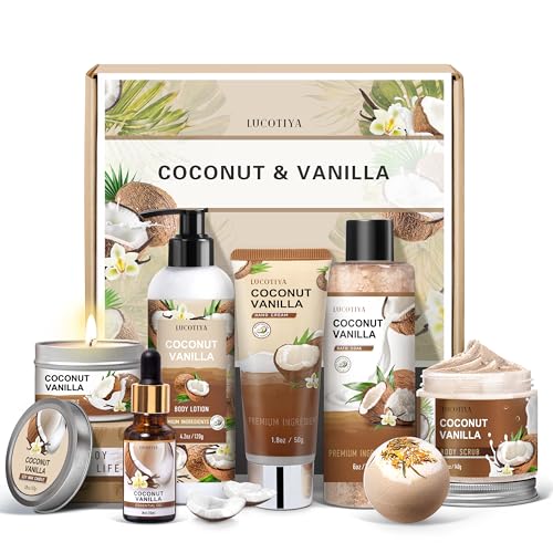 Gifts for Women, Birthday Gifts for Women, Bath and Body Gifts Set, Vanilla Coconut Spa Gift for Self Care,Thank you Relaxing Bath Sets for Mom, Grandma, Girlfriend, Sister, Friends