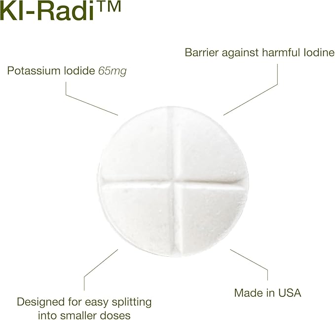 KI-Radi™ Potassium Iodide Tablets 65 mg – High Potency Iodine Supplement for Thyroid Support, Emergency Preparedness – Potassium Supplement in Foil-Foil Blister Seal – 60 Tablets (3 Pack)