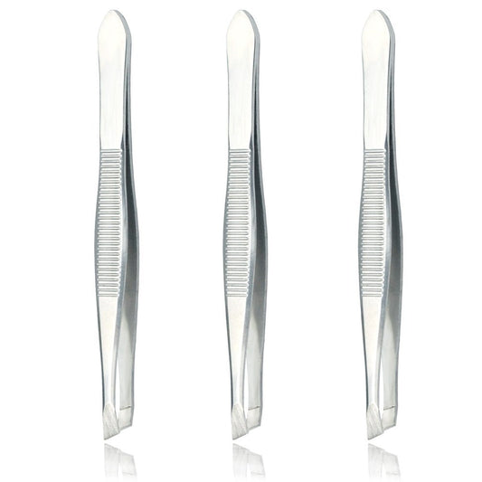 Luxxii (3 Pack) Slant Tweezers - Precision Stainless Steel Slant Tip Tweezers Hair Plucker For Hair And Eyebrows Personal Care (