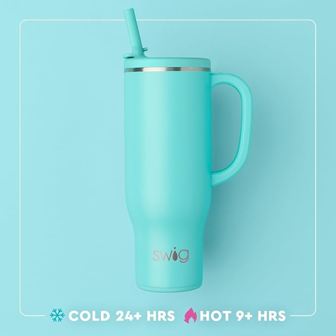 Swig Life 30oz Mega Mug, 30oz Tumbler with Handle and Straw, Large Insulated Tumblers, Cup Holder Friendly Travel Mug, Stainless Steel 30 oz Tumbler, Reusable Insulated Water Bottle (Jockey Club)