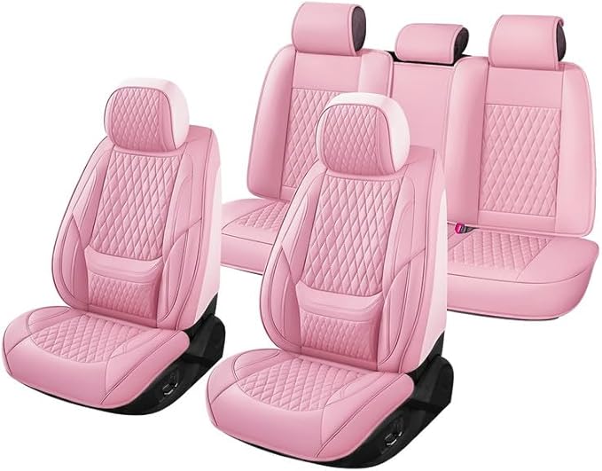 Car Seat Covers Full Set Custom Fit for Ford Ranger 2000-2026 - Premium Faux Leather with Lumbar Support | Breathable, Waterproof, Anti-Slip, Durable (Pink,Full Set)