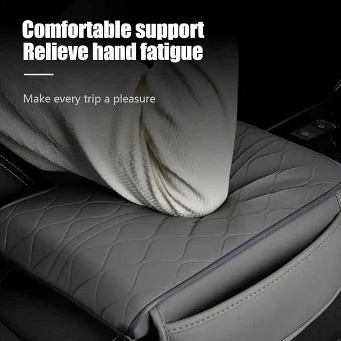 OUTMX Car Center Console Cushion for Lexus NX 350 2022-2025, Nappa Leather Memory Foam Armrest Cover with Side Storage Pockets, Auto Elbow Support Pad 1pc,Black