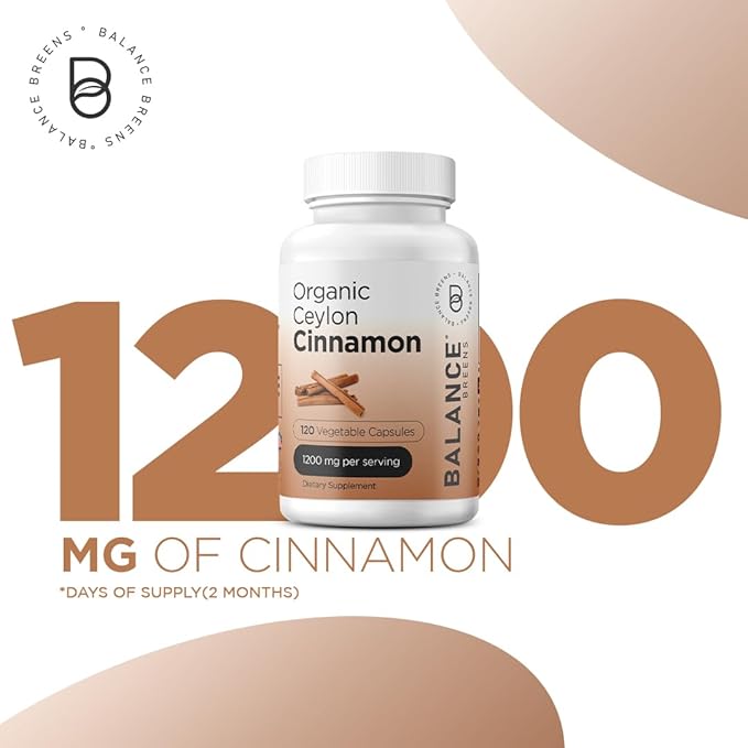 Balance Breens Organic Ceylon Cinnamon 1200mg + Certified Organic Ashwagandha 1600 mg Supplement Combo