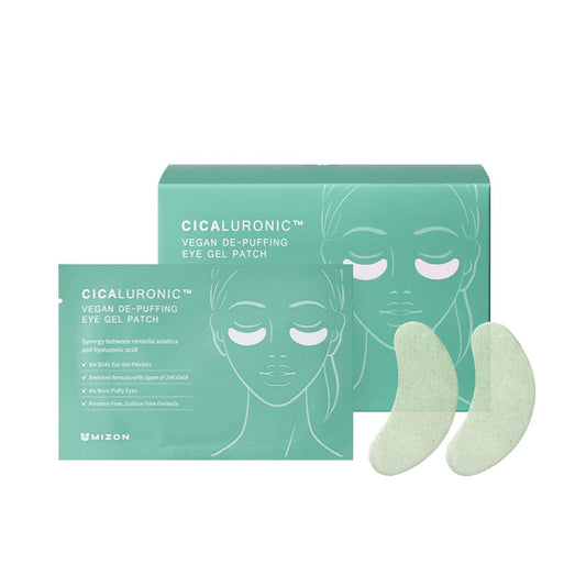 Mizon Cicaluronic Vegan De-Puffing Eye Gel Patch, 24K Gold & Cica Under Eye Mask, Reduces Puffy Eyes, Dark Circles And Wrinkles