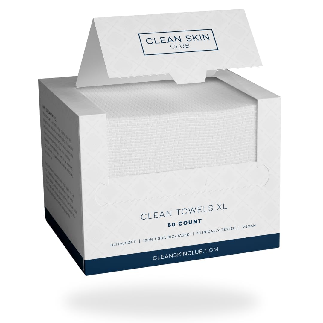 Clean Skin Club Clean Towels XL, 100% USDA Biobased Face Towel, Disposable Face Towelette, Makeup Remover Dry Wipes, Ultra Soft,