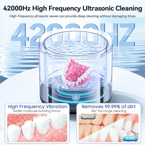 Ultrasonic Retainer Cleaner for Denture: Ultra Sonic Dental Cleaning - Mouth Guard Cleaner for Aligner 24W 220ML (Black)