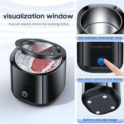 Ultrasonic Retainer Cleaner for Denture: Ultra Sonic Dental Cleaning - Mouth Guard Cleaner for Aligner 24W 220ML (Black)