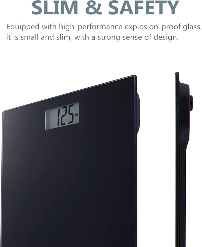 NUTRI FIT Digital Bathroom Scale Body Weight Scales 400 lbs Ultra Slim Most Accurate for Gym Yoga Studio with Large Backlit Display, Black