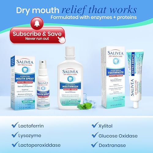 SALIVEA Dry Mouth Mouthwash - Soothing Mint Mouthwash with Natural Salivary Enzymes - Breath Freshener & Dry Mouth Care - Mint Flavor (2 Pack)