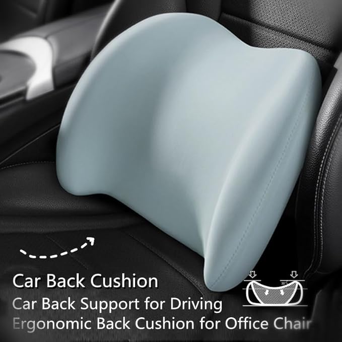 Car Headrest & Lumbar Support Cushion Kit, Ergonomic Car Seat Neck Pillow and Backseat Cushion for Driving Fatigue Relief, Driving Seat Memory Foam Neck Back Rest Pillows (Grey)