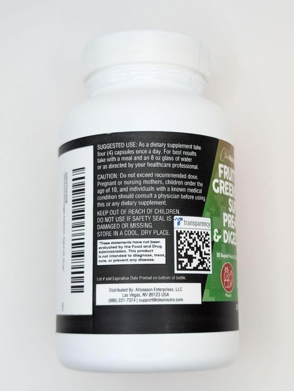 Clean Nutraceuticals Fruits and Veggies Supplement Reds & Green Superfood - Balance of Over 70 Fruit & Vegetable Supplements Capsules with Probiotics Prebiotics Digestive Enzymes - 5Pack