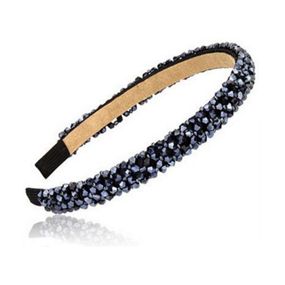 Ruihfas Fashion Sparkle 4 Rows Crystal Rhinestone Headbands Beaded Hair Hoop Band (Navy)