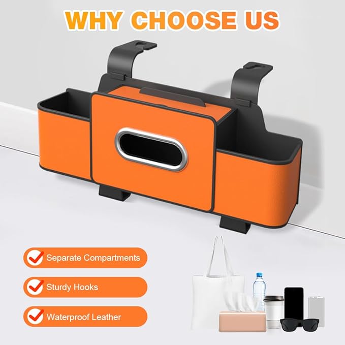 Back Seat Car Organizer,3 in 1 Car Backseat Storage Box with Cup Holder,Tissue Box,Trash Bin&Hooks,Multifunctional Waterproof Storage for Hold Phones Snacks Drinks Handbags (1, White+Black)