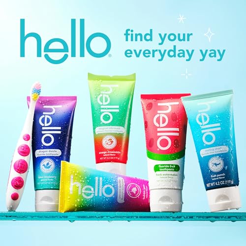 hello Dragon Dazzle Blue Raspberry Kids Toothpaste, Fluoride Toothpaste, Ages 2+, No Artificial Sweeteners, No SLS, Gluten Free, Vegan, Pack of 3, 4.2 OZ Tubes