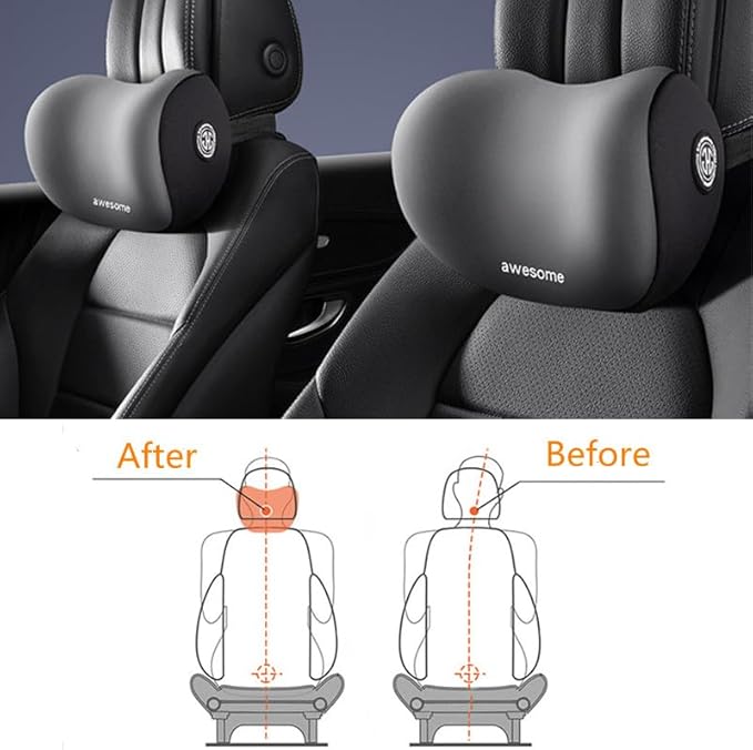 Car Lumbar Support Pillow and Car Neck Pillow Kit, Ergonomic Car Seat Headrest & Lumbar Cushion with Adjustable Strap for Neck Back Pain Relief, for Office Chair/Truck/Wheelchair (Gray)