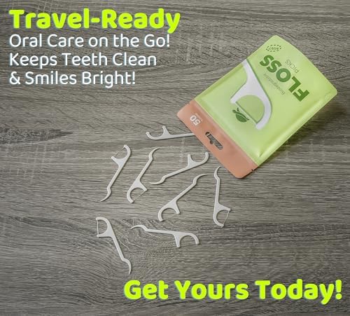 Sea Turtle Dental Floss Picks - Corn Starch Handle - Thin Thread Tooth Flossers - Mint (50)