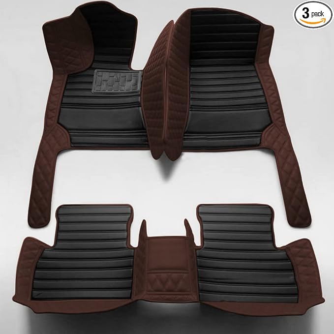 KaiLaiCarCustom Automotive Car Floor Mats for 99.99% Sedan SUV Sports Car Men Women Protection Full Coverage Pads Anti-Slip Leather Floor Lining (Brown Diamond + Black Strip, D- Diamond + Strip)