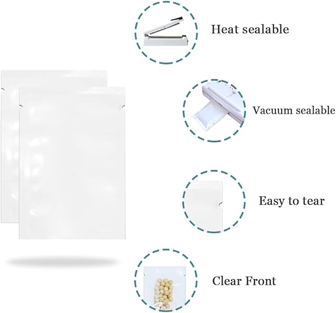 PABCK 1000 Pack 2.75x3.93 inch (Usable Size 2.4x3.5 inch) White Front Clear Open Top 2.8mil Plastic Vacuum Pouch Heat Sealable Bags for Food Storage Packets Mini Sample with Tear Notches
