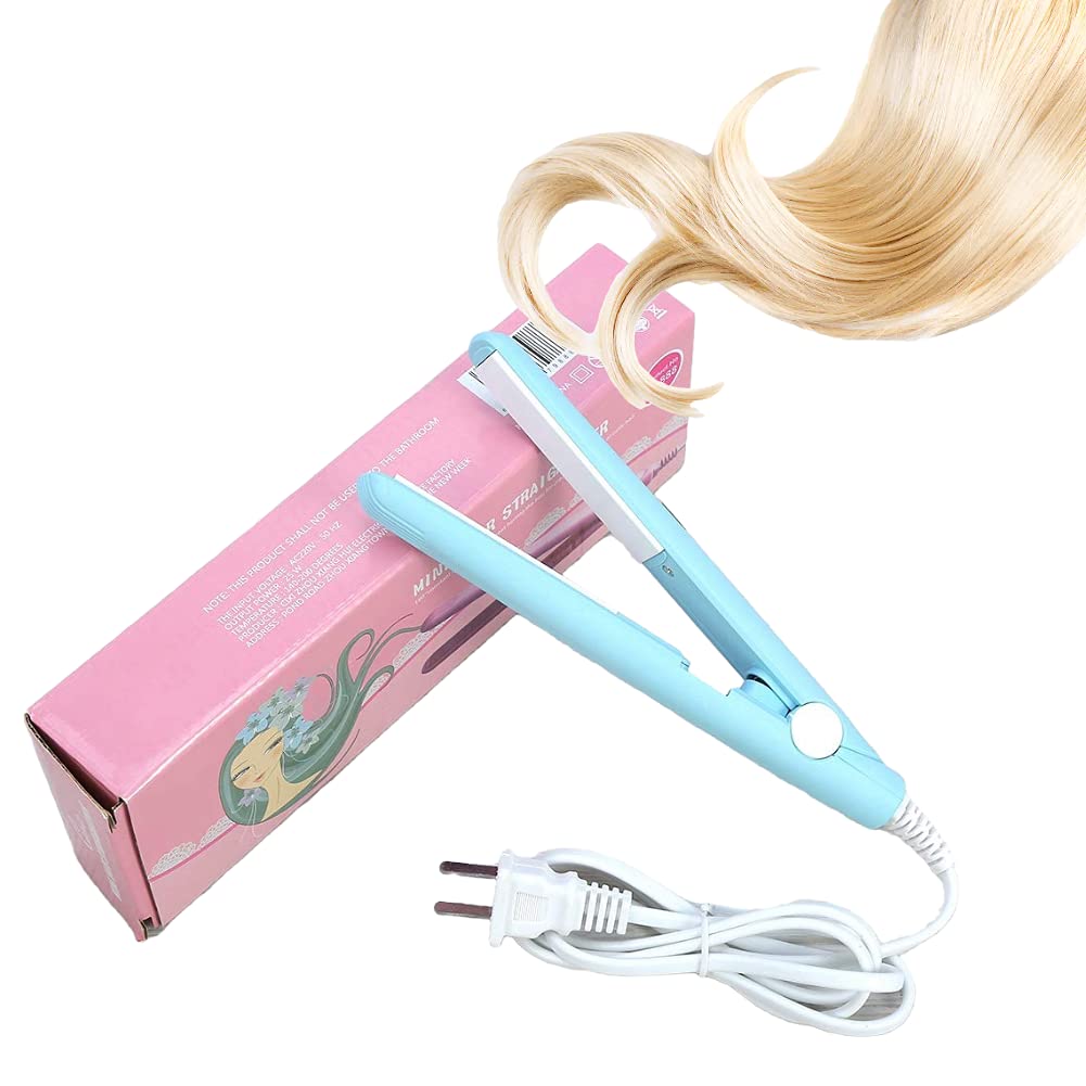 Mini Hair Straightener, 2 in 1 Portable Ceramic Tourmaline Flat Iron Heating Curler for Curling Straighten Bang, Wavy Hair, Shor