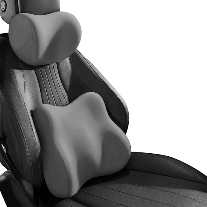Car Headrest Pillow & Lumbar for Audi A5 2007-2024, Car Seat Neck Pillow Back Support, Breathable All-Season Automotive Seat Cushions, 2PCS,B Gray