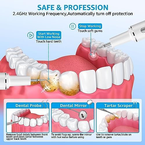 Teeth Cleaning Kit Plaque Remover for Teeth, Portable Dental Plaque Remover Tool with LED, Plaque Blaster for Human Teeth with 3 Modes, Tooth Scraper Plaque Tartar Remover for Teeth with Dental Tools