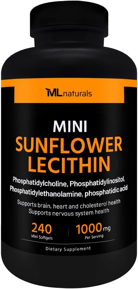 Mini Sunflower Lecithin 240 Softgels. Phosphatidylcholine, Phosphatidylinositol, Phosphatidylthanolamine, Phosphatidic Acid.