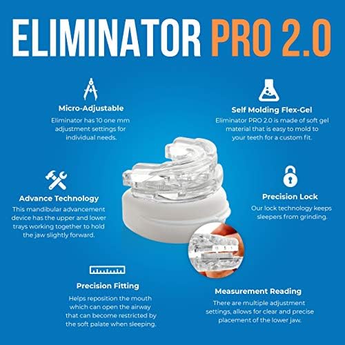 Eliminator Pro 2.0 - Nighttime Dental Mouthguard - Bite Nightguard for Sleep to Reduce Clenching & Pain – 2 Piece Adjustable Moldable & Comfortable