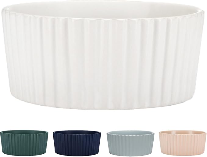 Waggo Ripple Ceramic Dog Bowl for Medium and Large Breeds - Modern with Matte Finish, Heavyweight Durable Pet Food and Water Dish Crock, Dishwasher Safe (Large, White)
