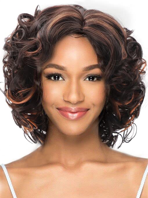 Sevencolors Wigs For Black Women Afro Short Curly Bob Wigs Synthetic Hair African American Wig Natural Looking Glueless Big Curl