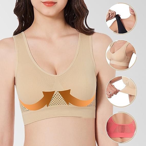 2024 Upgrade Breathable Cool Liftup Air Bra, Large Size Air Bra Breathable and Comfortable Mesh Sports Bra for Women Beige