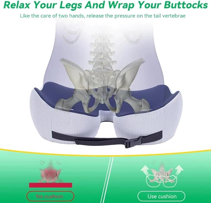 Seat Cushion for Office Chair Orthopedic Memory Foam Coccyx Support Pad Sciatica Pain Relief Tailbone Back Comfort Posture Alignment Pressure Massage Home Car Work