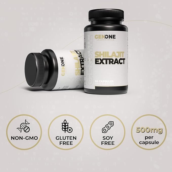 GenOne Shilajit Extract Capsules | Natural Energy & Immunity Booster | 50% Fulvic Acid + Trace Minerals & Iron | 60 Pills | 100% Pure Shilajit Extract