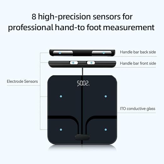 Fitdays Smart Body Fat Scale | Advanced 8-Electrode Technology for BMI/20+ Body Metrics | Full-Color LED & High Precision | Bathroom Weight Scale for Fitness/Weight Loss |(FI2211WB-BLACK)