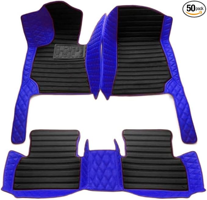 Custom Floor Mats for Cars，Luxury Full Coverage All Weather Car Floor Mats，Leather Car Mat Set ， Floor Mats for 99% of Cars, Trucks & SUVs (Edge Blue Diamond with Black Stripes in The Middle)